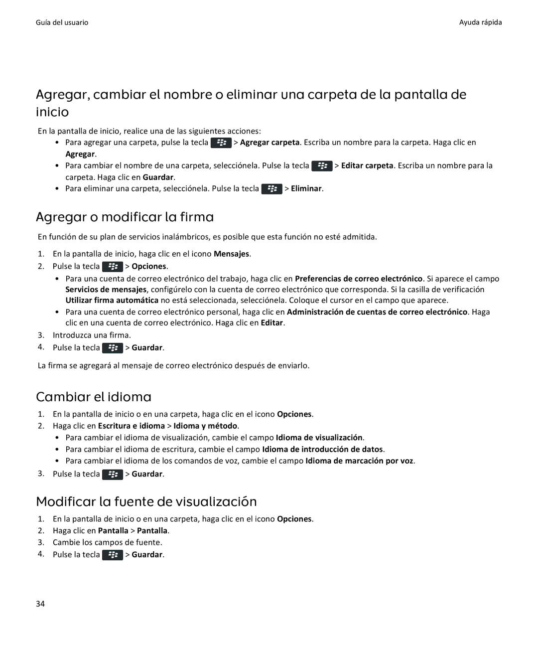 Apple 9360, 9350, 9370 manual Agregar o modificar la firma, Cambiar el idioma, Modificar la fuente de visualización 