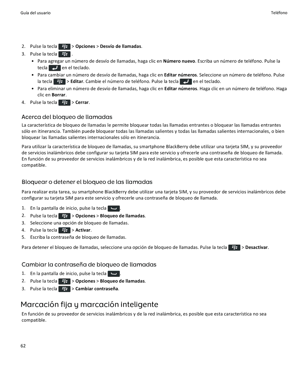 Apple 9350, 9360, 9370 manual Marcación fija y marcación inteligente, Acerca del bloqueo de llamadas 