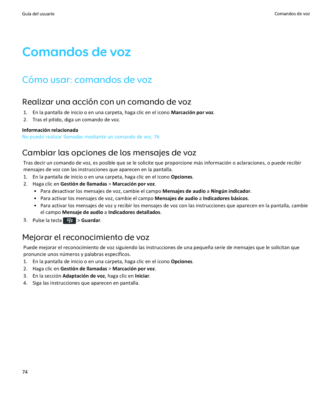 Apple 9350, 9360, 9370 manual Comandos de voz, Cómo usar comandos de voz, Realizar una acción con un comando de voz 