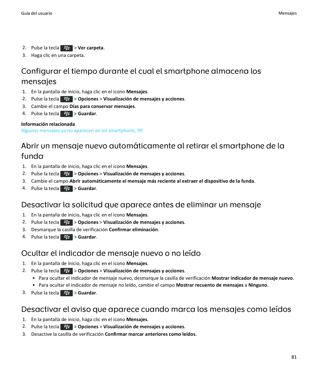 Apple 9370, 9360 Ocultar el indicador de mensaje nuevo o no leído, Pulse la tecla Ver carpeta Haga clic en una carpeta 