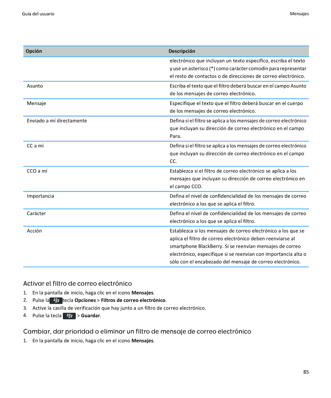 Apple 9360, 9350, 9370 manual Activar el filtro de correo electrónico 