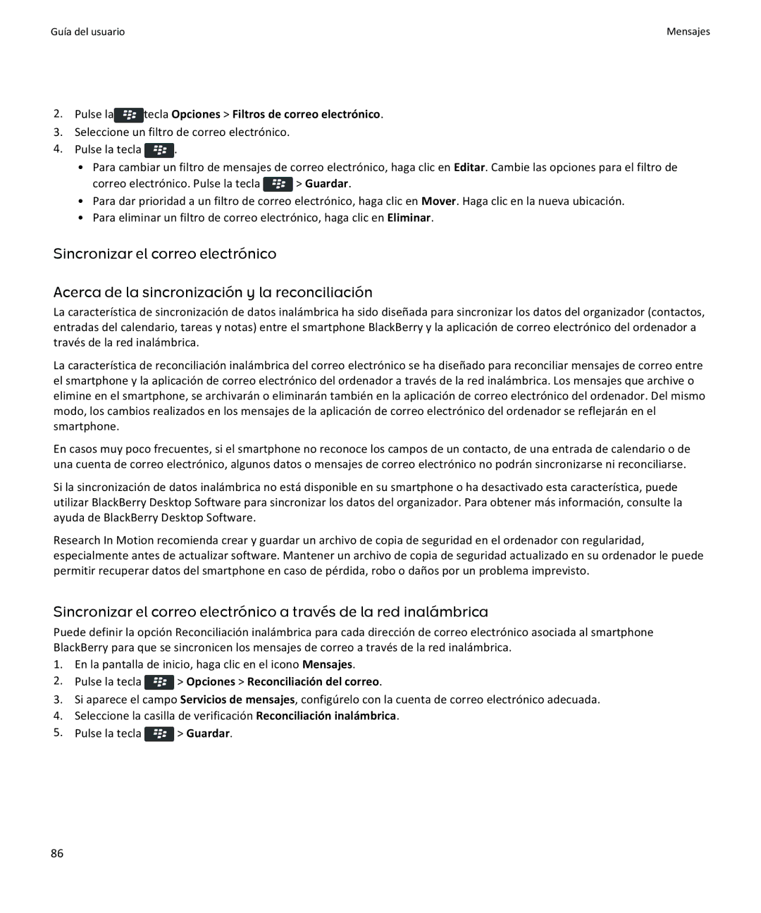 Apple 9350, 9360, 9370 manual Pulse la tecla Opciones Reconciliación del correo 