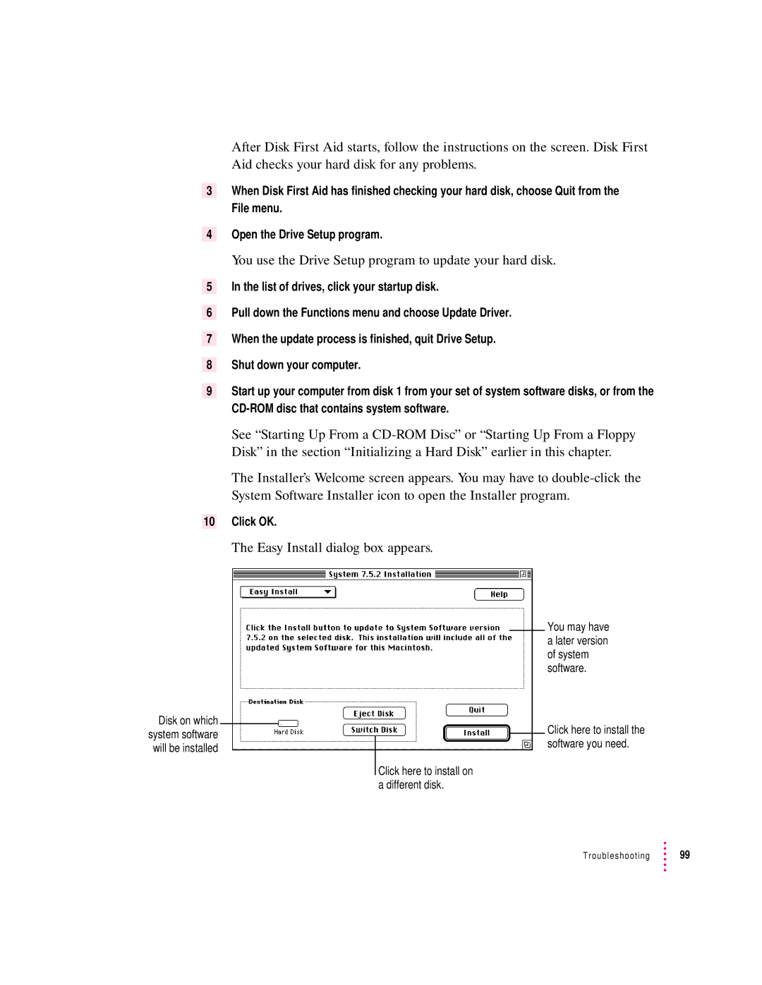 Apple 9500 Series manual You use the Drive Setup program to update your hard disk 