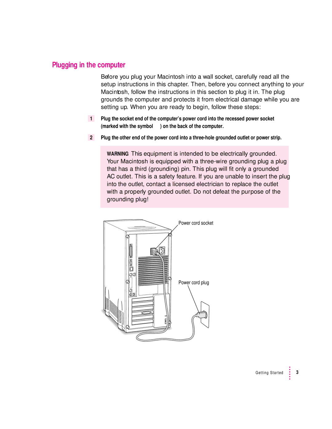 Apple 9500 Series manual Plugging in the computer 