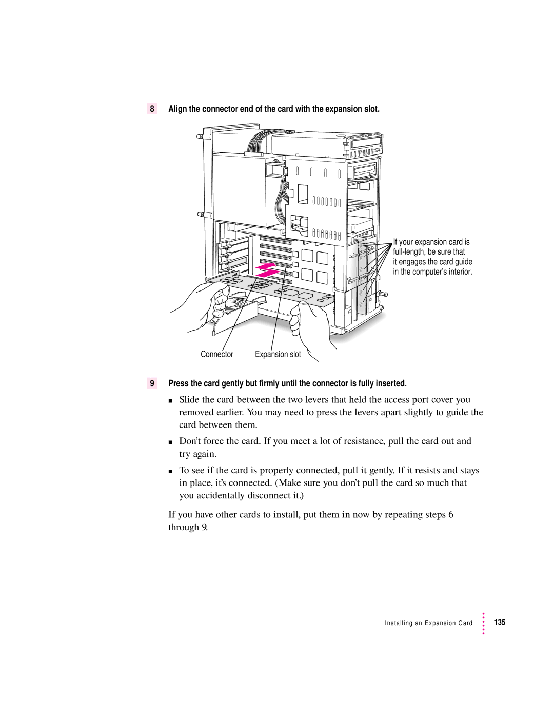 Apple 9500 Series manual Align the connector end of the card with the expansion slot 