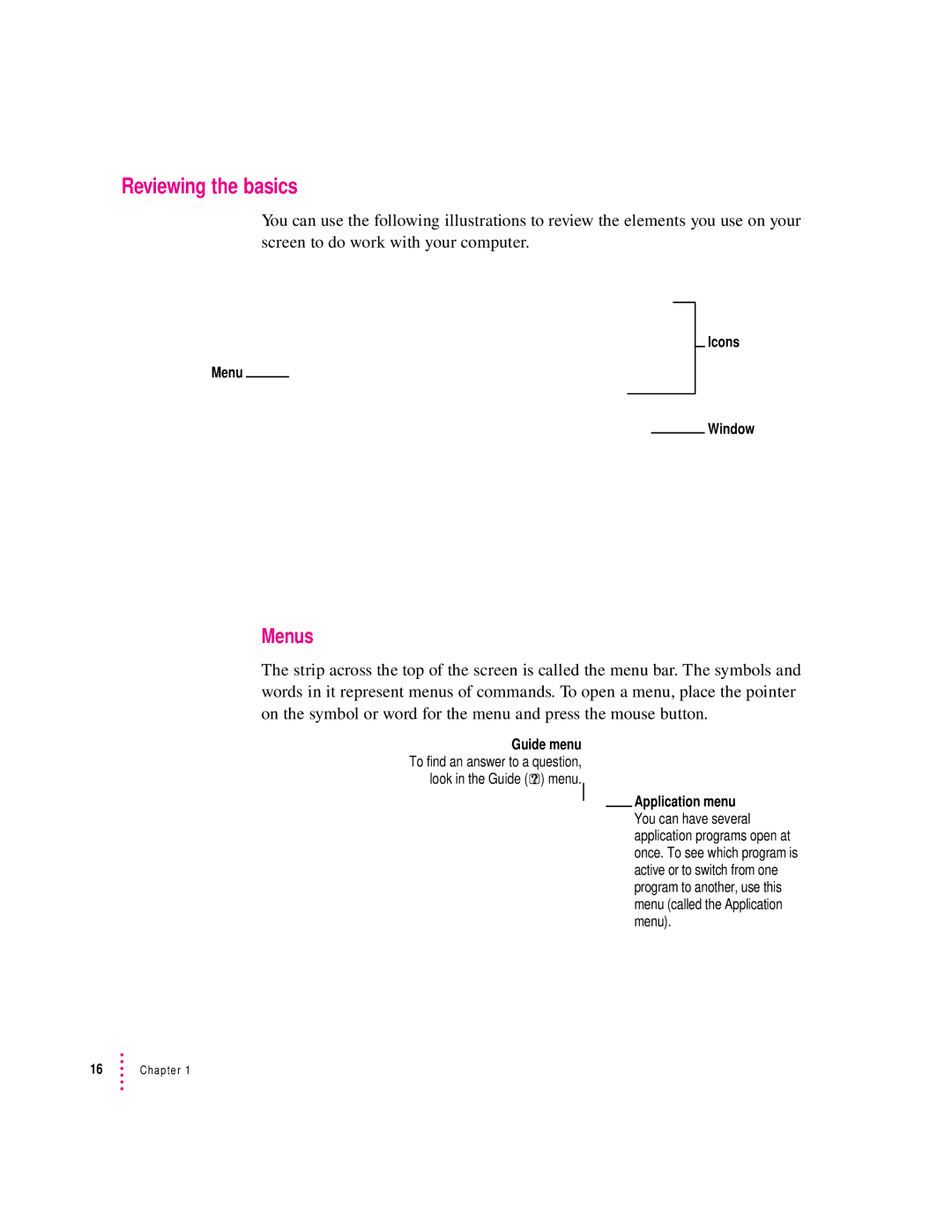 Apple 9500 Series manual Reviewing the basics, Menus 