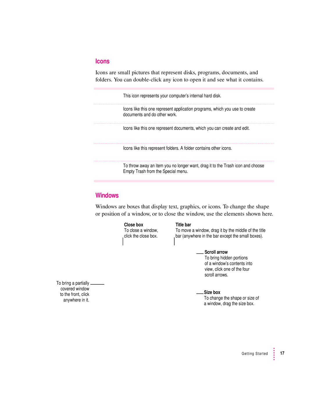 Apple 9500 Series manual Icons, Windows 