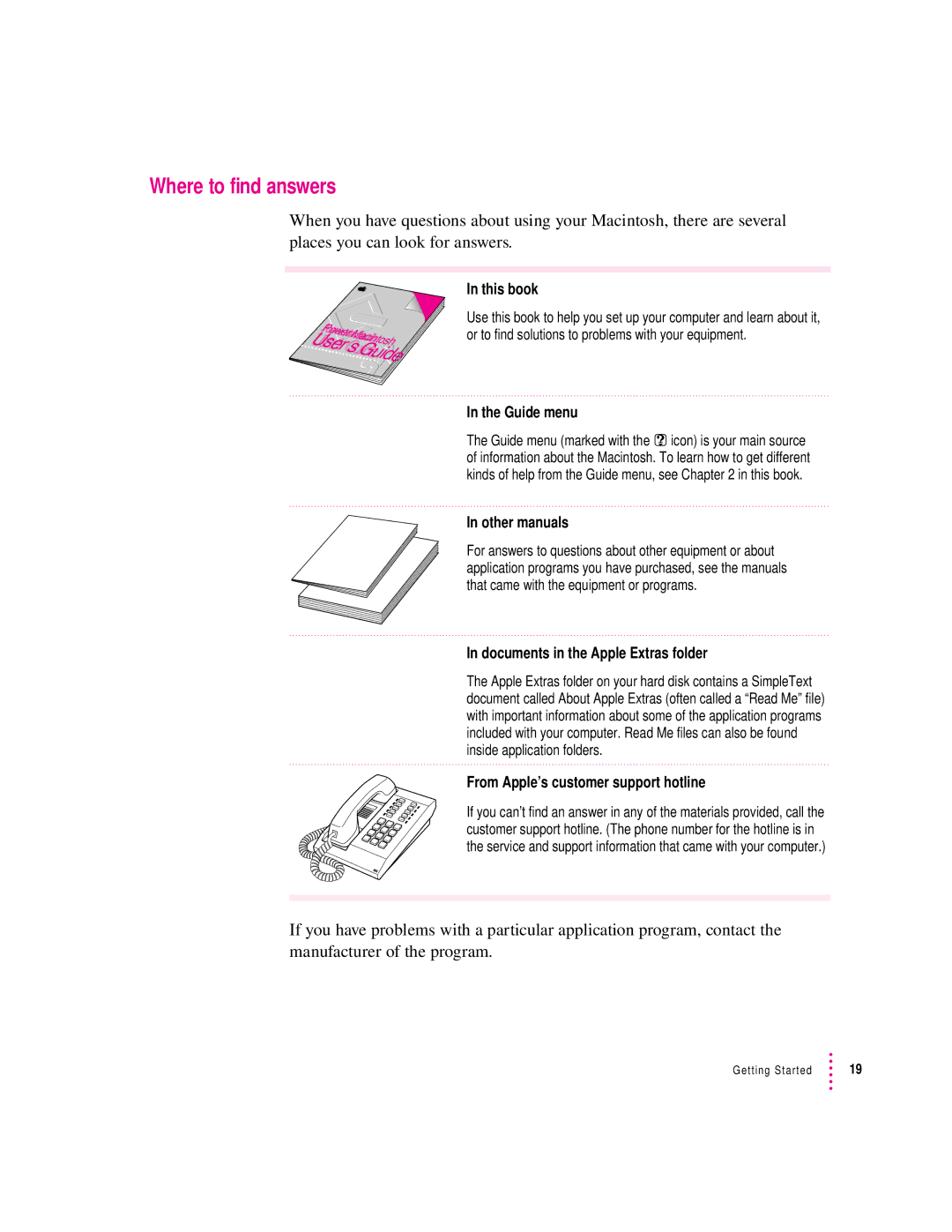 Apple 9500 Series manual Where to find answers, User’s Guide 