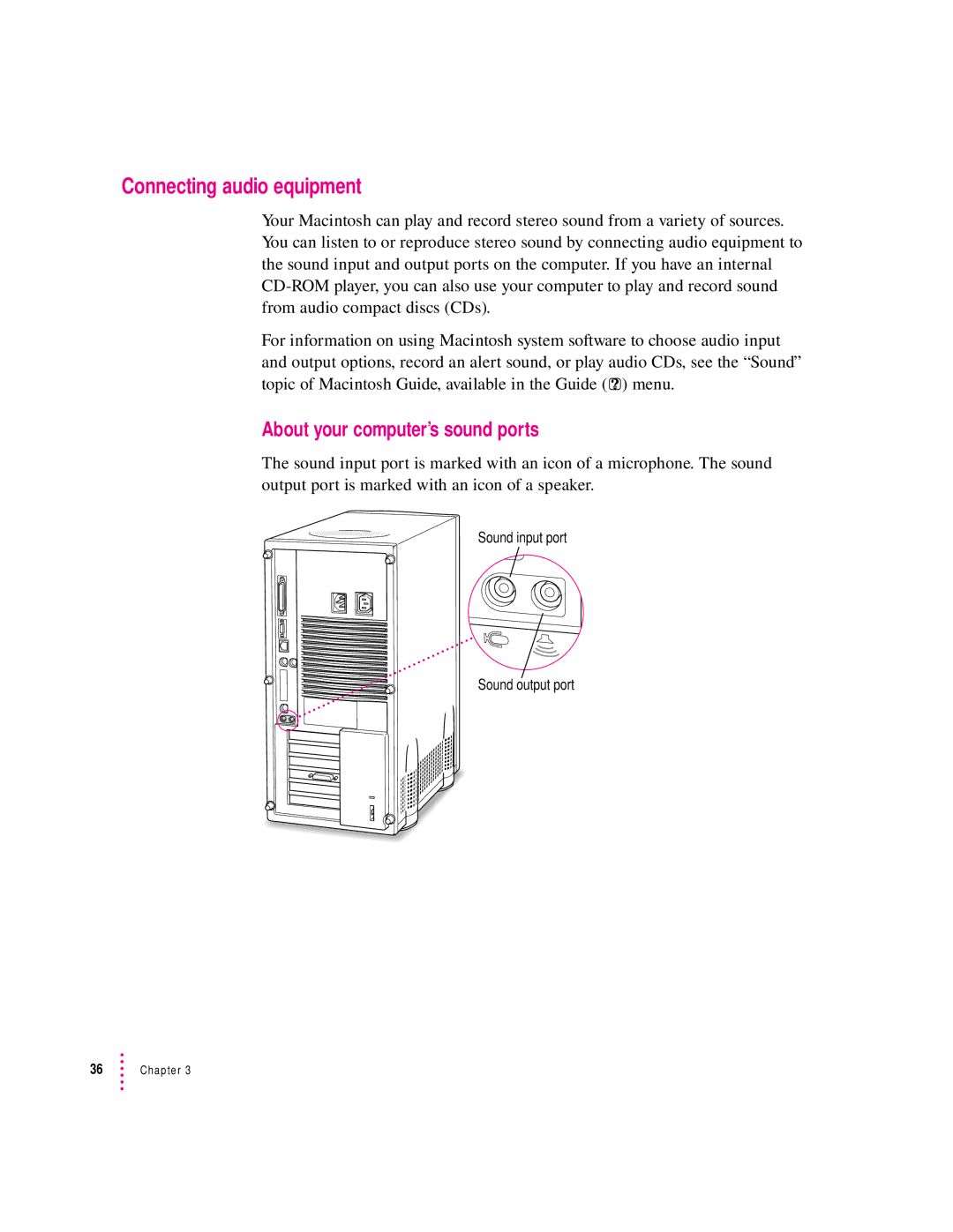 Apple 9500 Series manual Connecting audio equipment, About your computer’s sound ports 