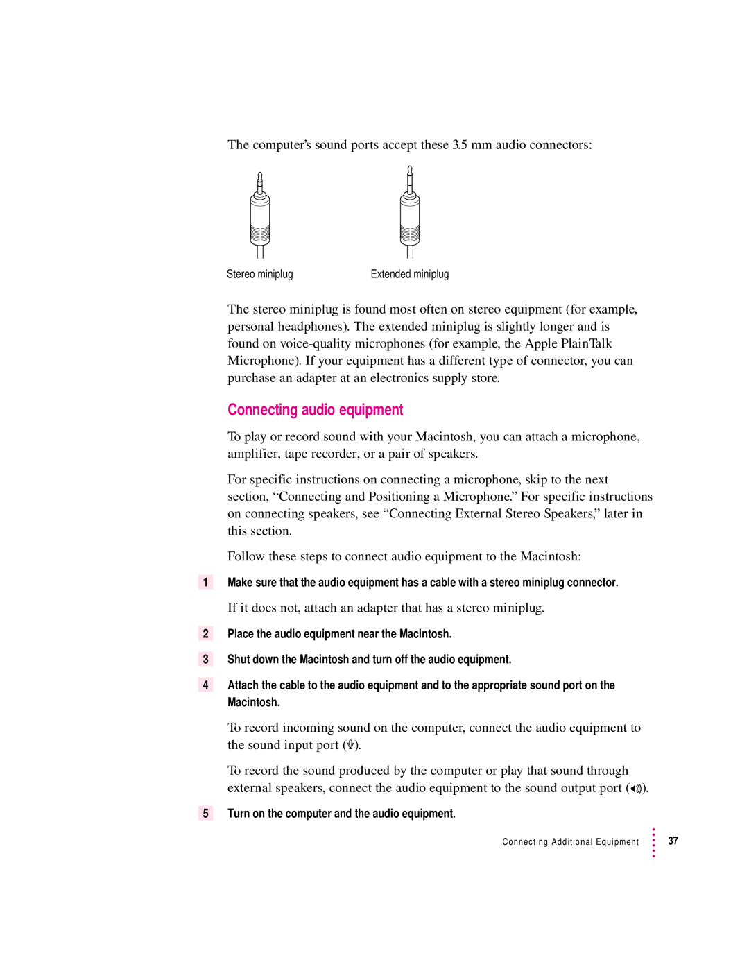 Apple 9500 Series manual Connecting audio equipment 