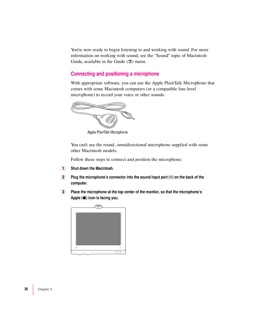 Apple 9500 Series manual Connecting and positioning a microphone 