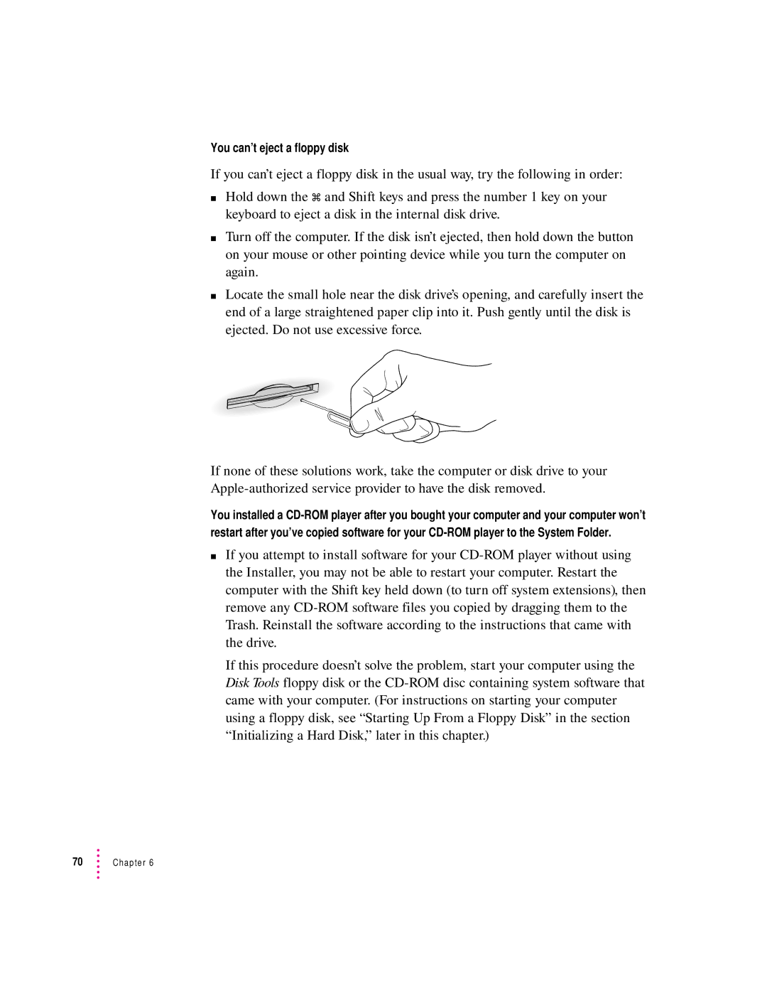 Apple 9500 Series manual You can’t eject a floppy disk 