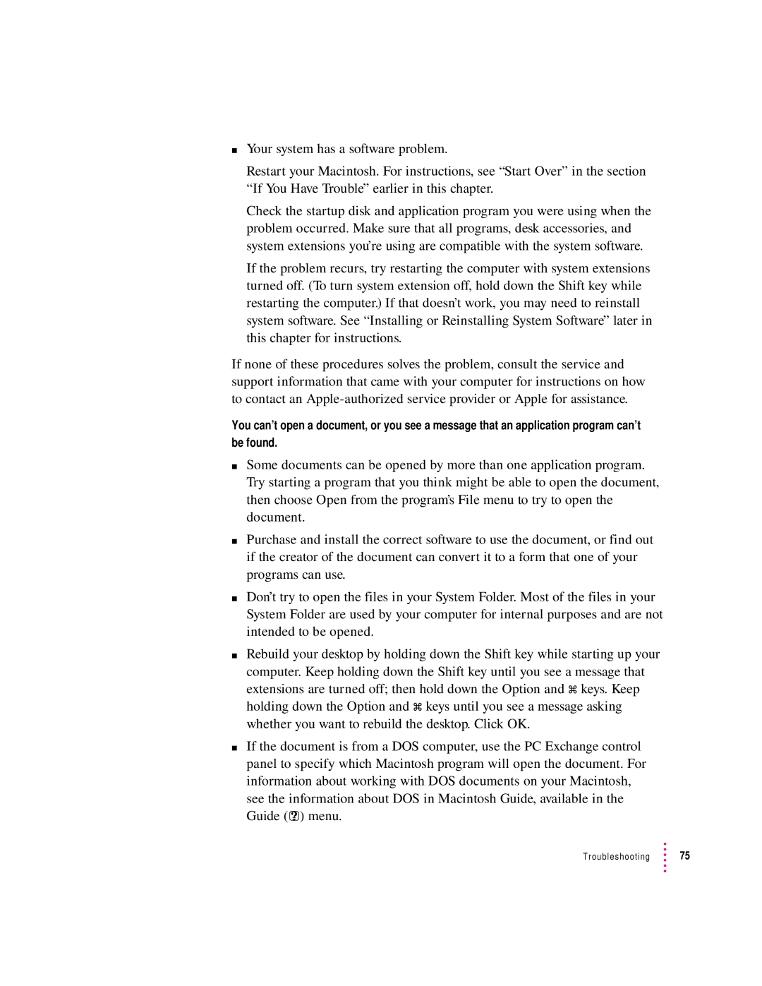 Apple 9500 Series manual Troubleshooting 