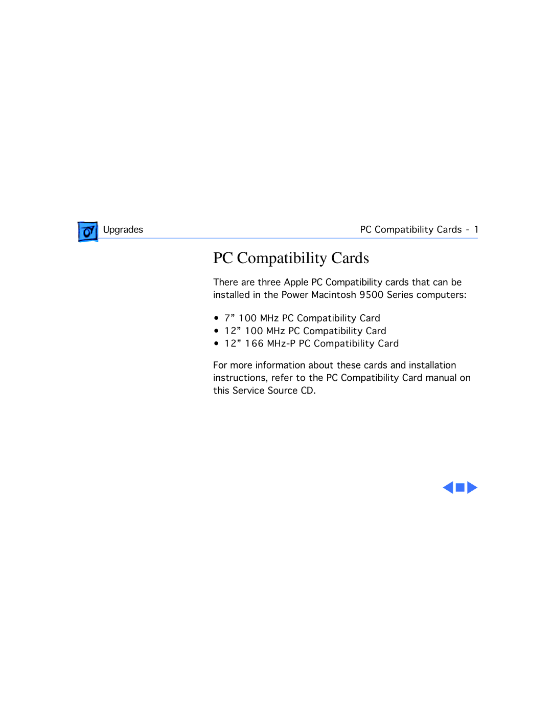 Apple 9500/180MP, 9500/200, 9500/132, 9500/150 manual Upgrades PC Compatibility Cards 