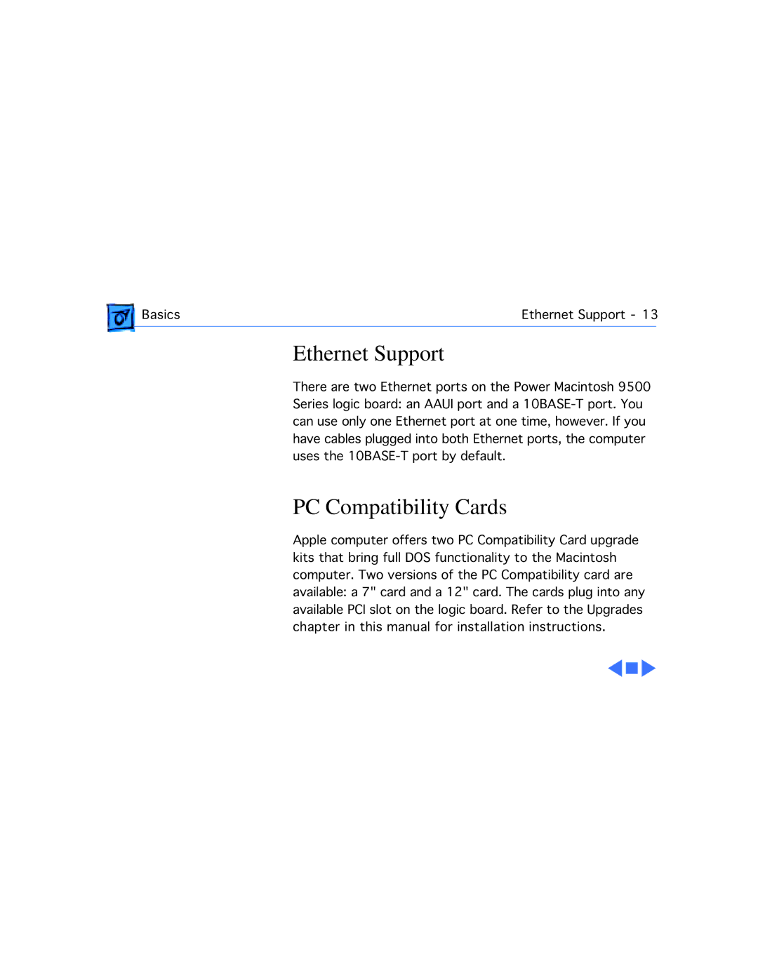 Apple 9500/150, 9500/200, 9500/180MP, 9500/132 manual Ethernet Support, PC Compatibility Cards 