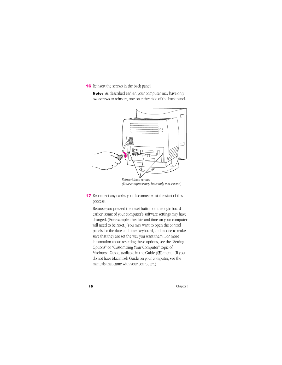 Apple 95014-2084, 030-8681-A user manual Reinsert the screws in the back panel 