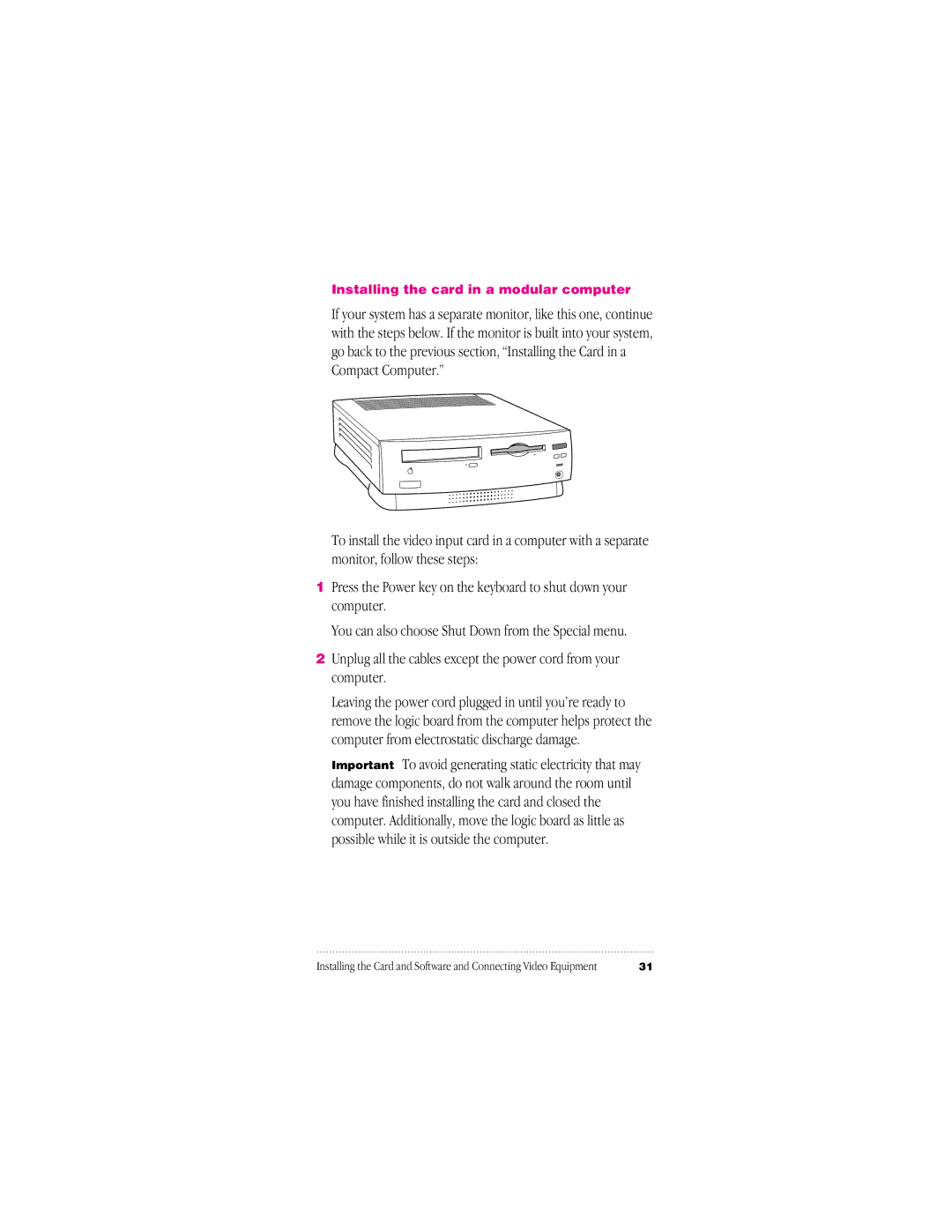 Apple 030-8681-A, 95014-2084 user manual Installing the card in a modular computer 