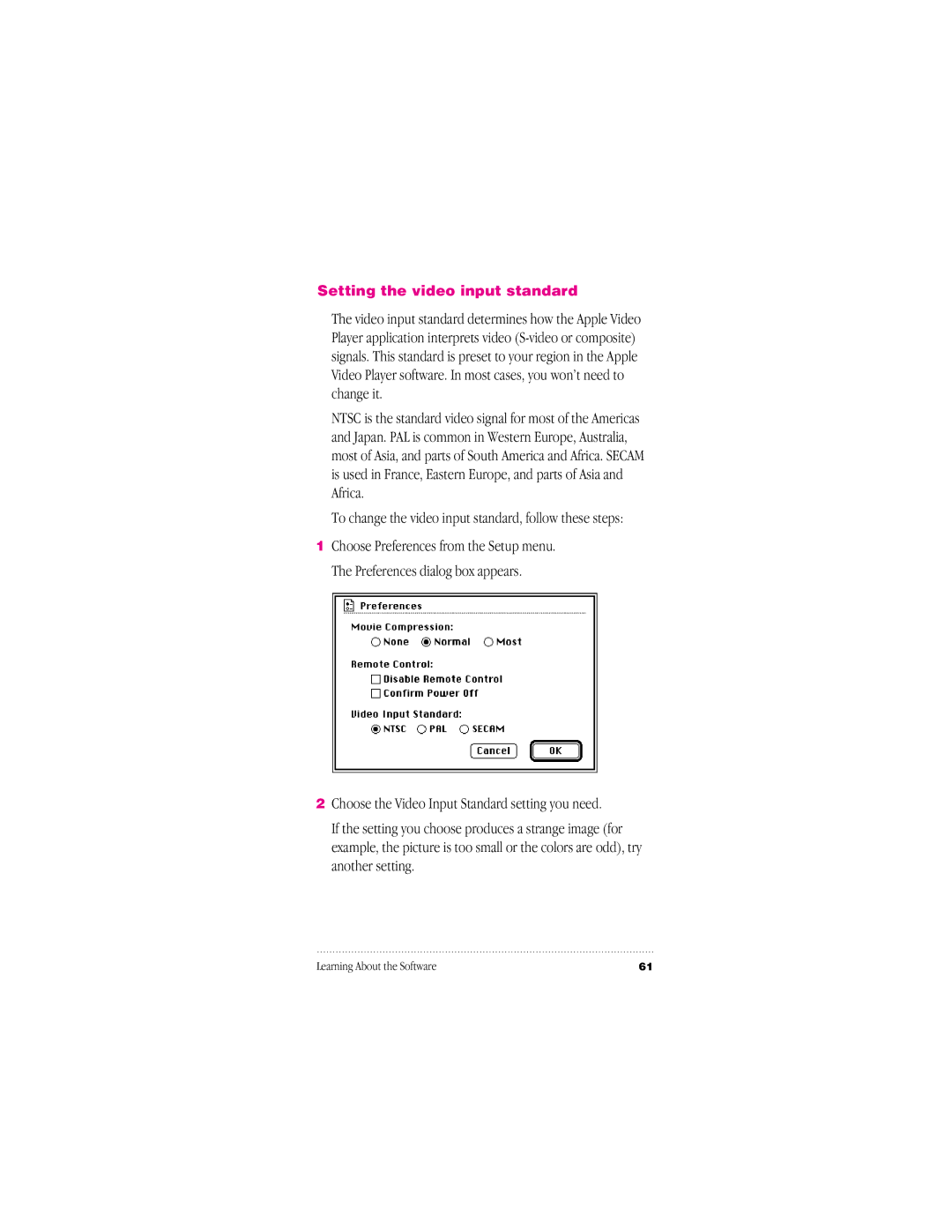 Apple 030-8681-A, 95014-2084 user manual Setting the video input standard 