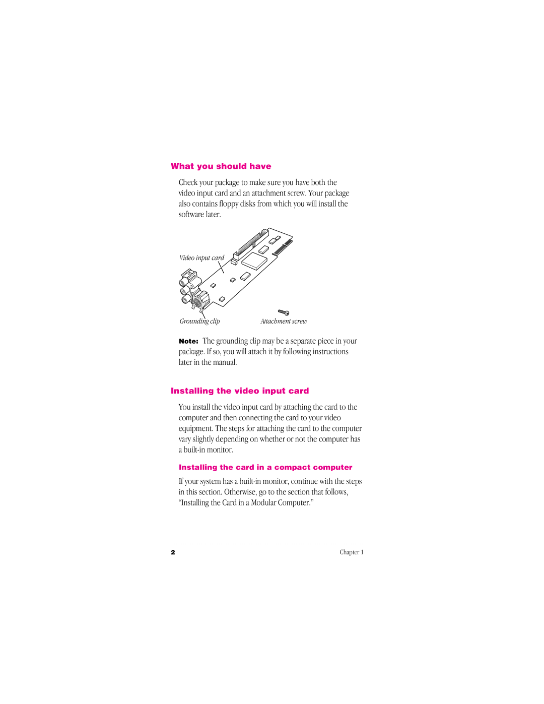 Apple 95014-2084, 030-8681-A user manual What you should have, Installing the video input card 