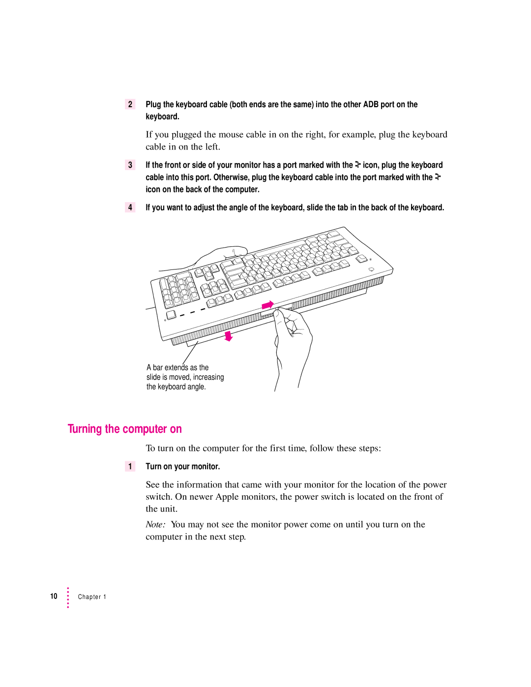 Apple 9600 manual Turning the computer on 