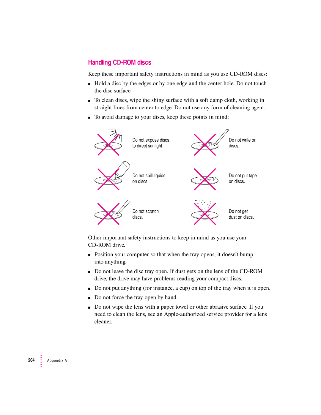 Apple 9600 manual Handling CD-ROM discs 