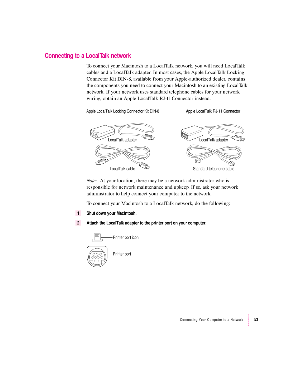 Apple 9600 manual Connecting to a LocalTalk network 