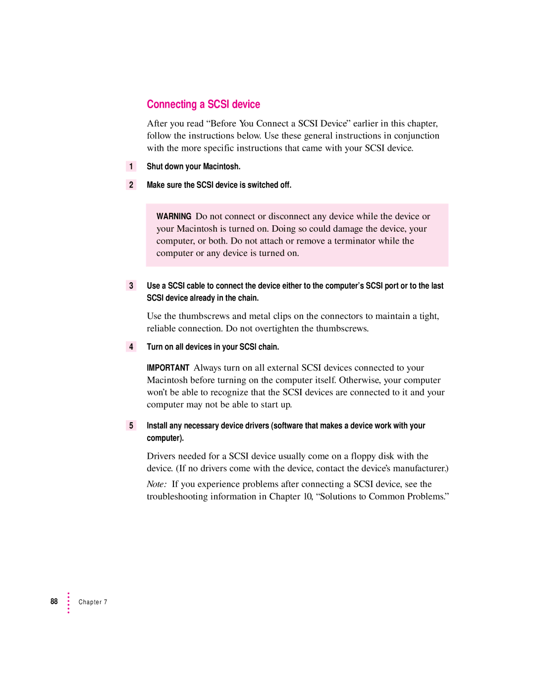 Apple 9600 manual Connecting a Scsi device 