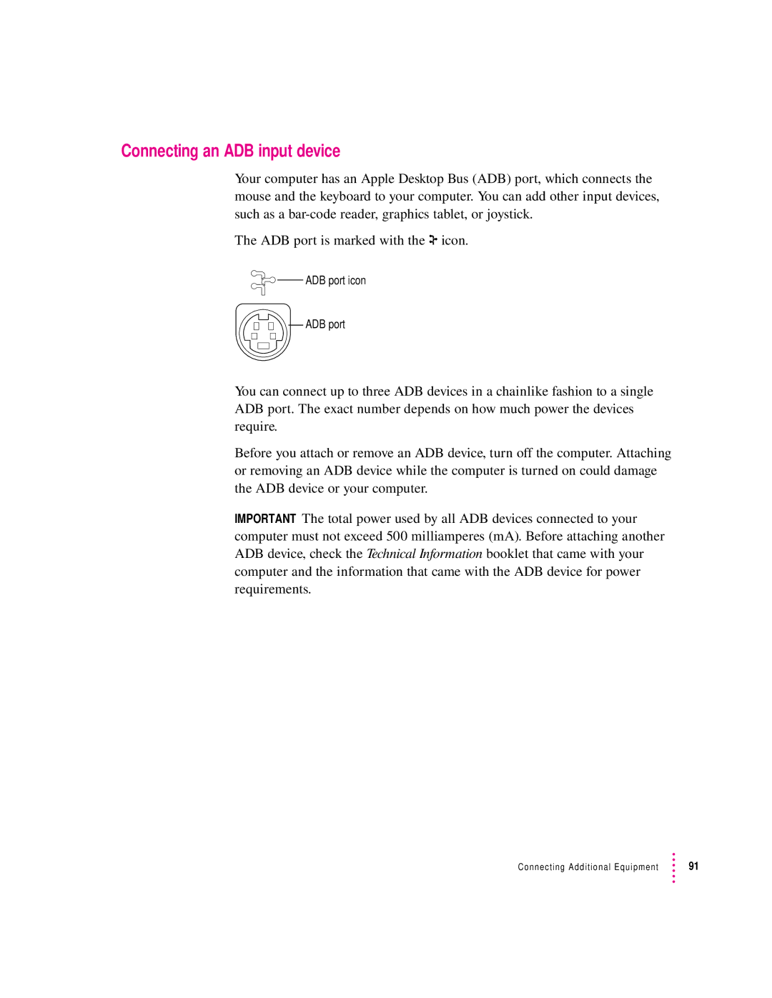 Apple 9600 manual Connecting an ADB input device 