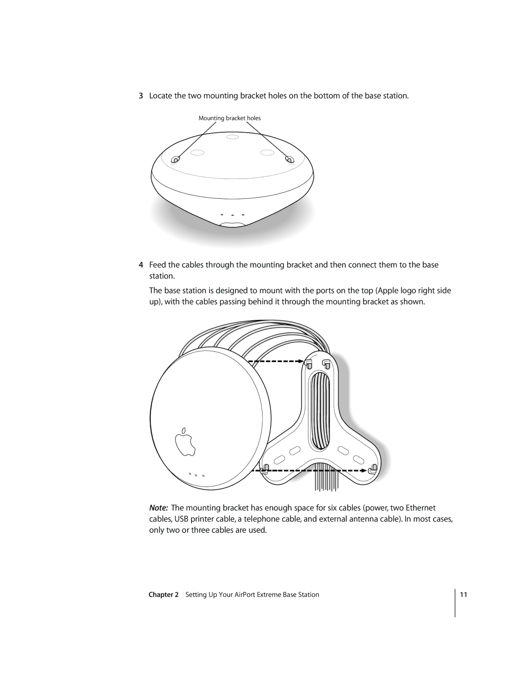 Apple MA073LL/A, A1034 setup guide Mounting bracket holes 