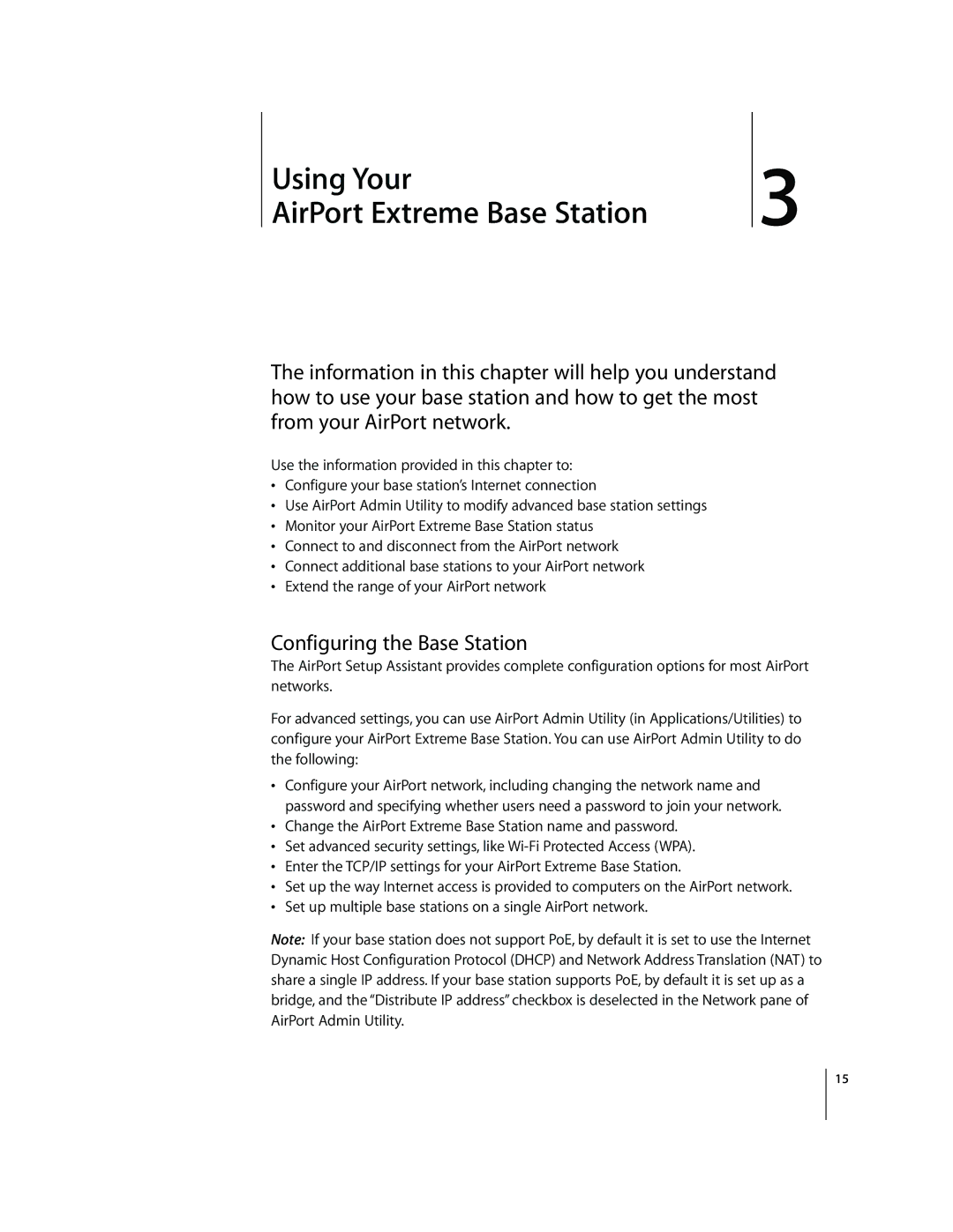 Apple MA073LL/A, A1034 setup guide Using Your, Configuring the Base Station 