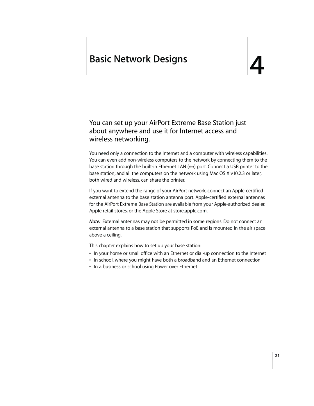 Apple MA073LL/A, A1034 setup guide Basic Network Designs 