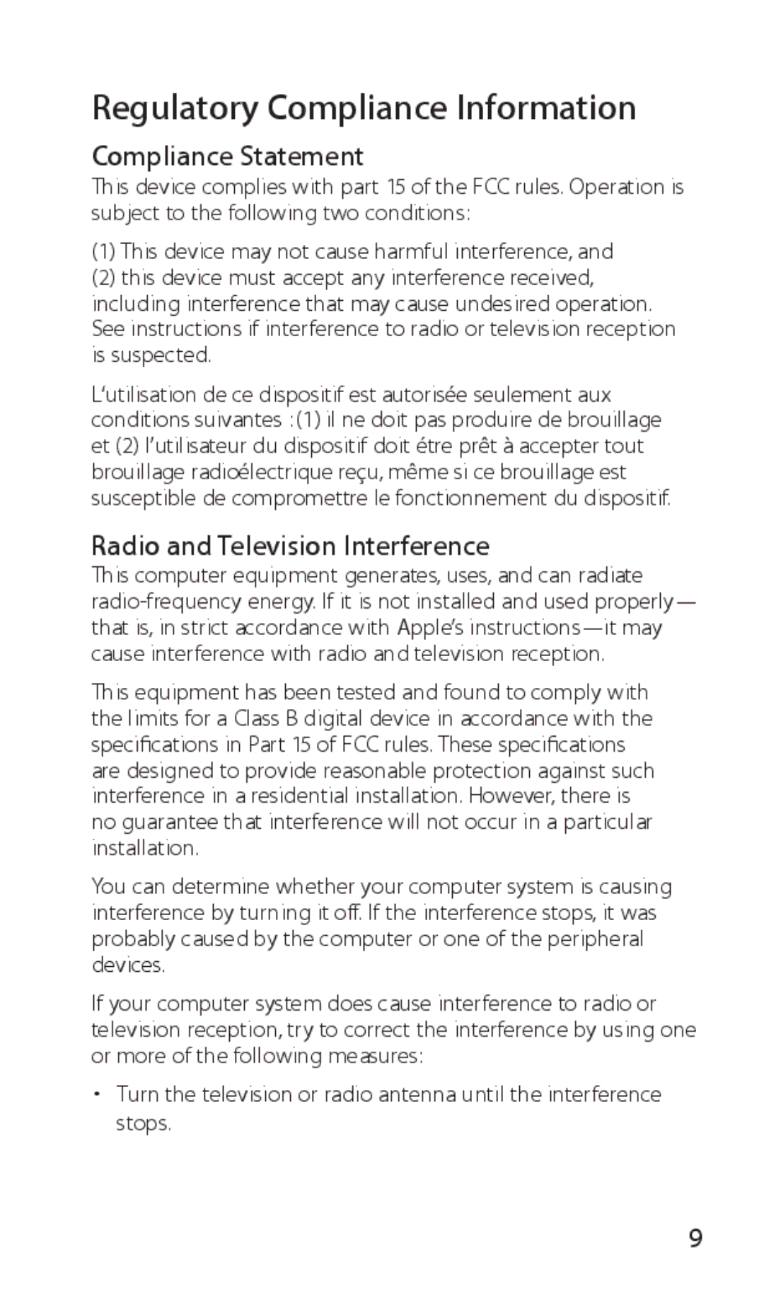 Apple MB829LL/A, A1296, Magic Mouse, 034-5283-A manual Compliance Statement, Radio and Television Interference 