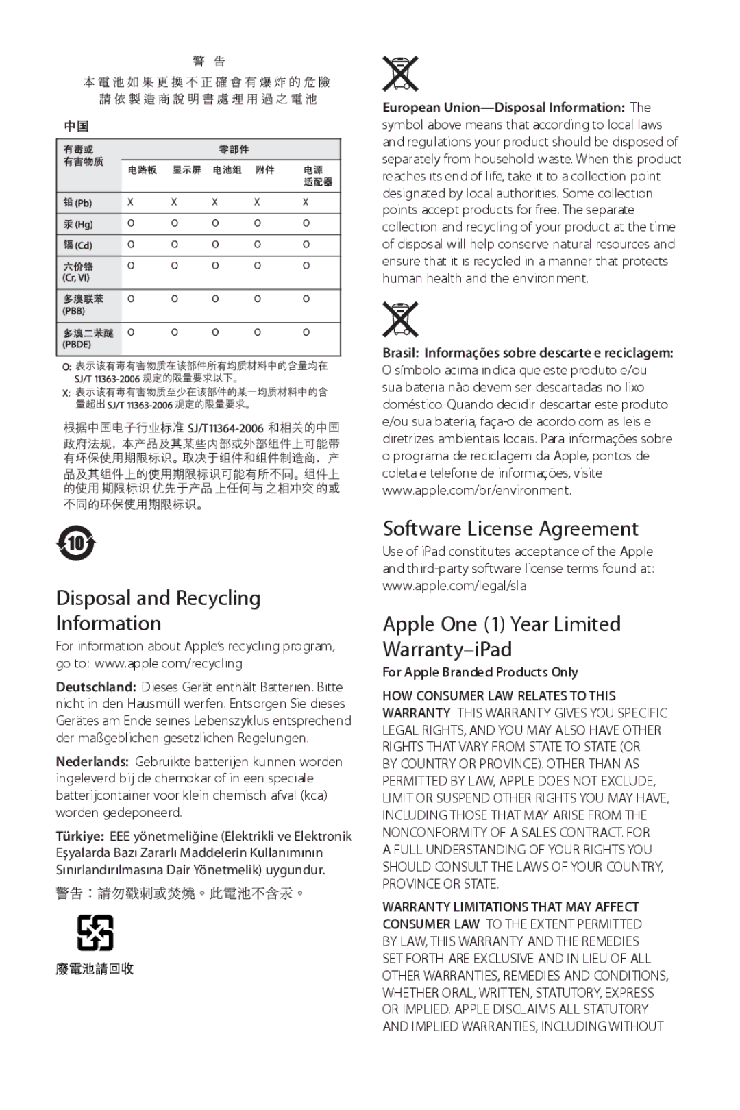 Apple A1416 manual Disposal and Recycling Information, For Apple Branded Products Only 