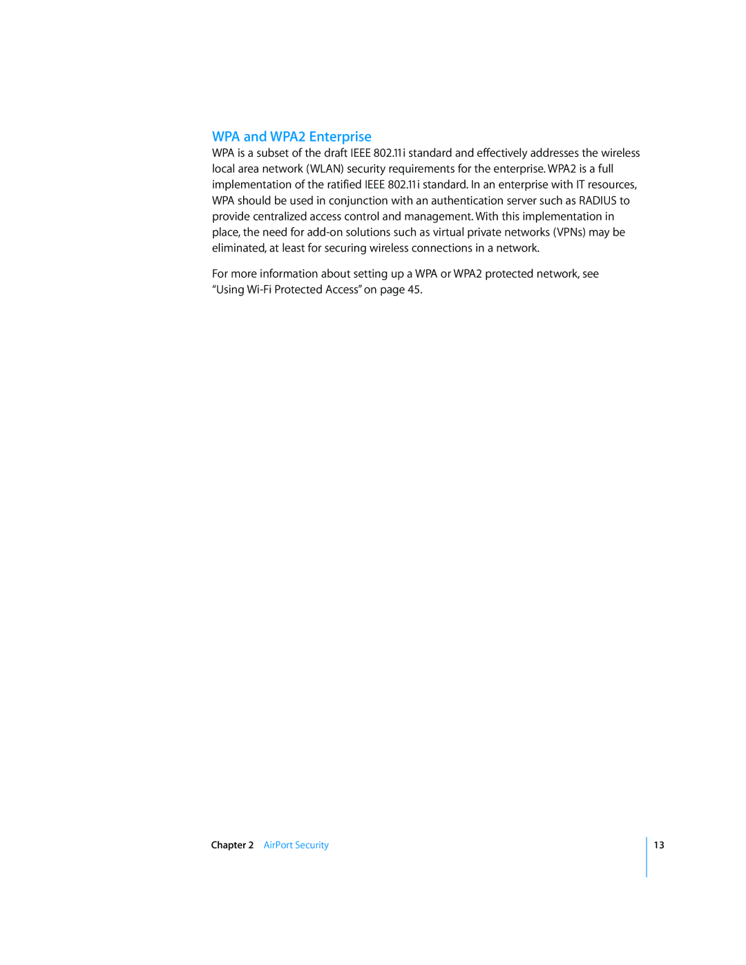 Apple AirPort Networks manual WPA and WPA2 Enterprise 