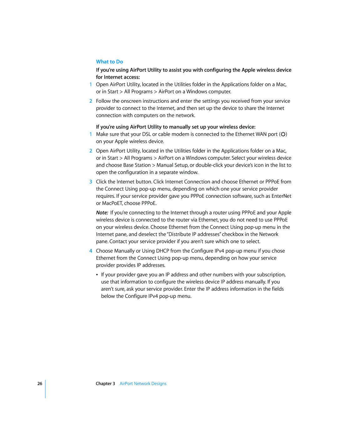 Apple AirPort Networks manual What to Do 