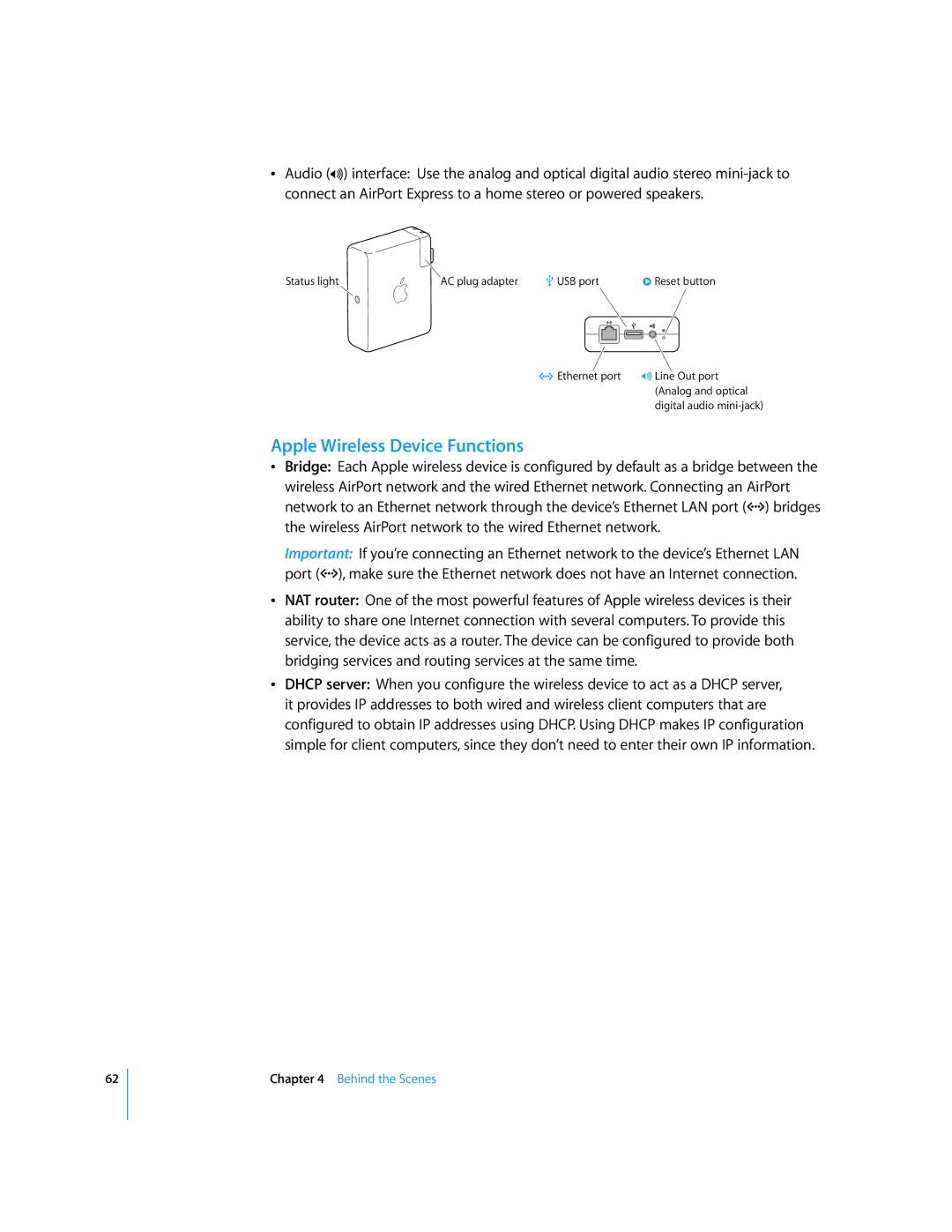 Apple AirPort Networks manual Apple Wireless Device Functions 