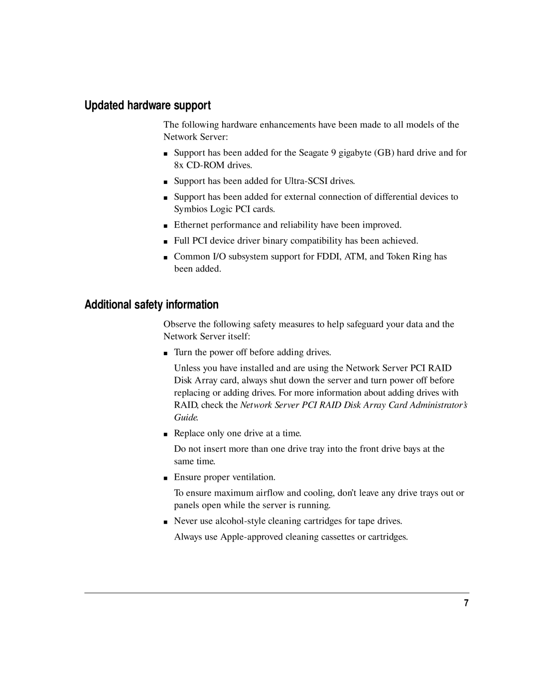 Apple aix appletalk services technical specifications Updated hardware support, Additional safety information 