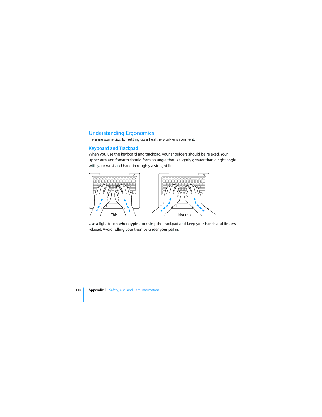 Apple APLLE MACBOOK manual Understanding Ergonomics, Keyboard and Trackpad 