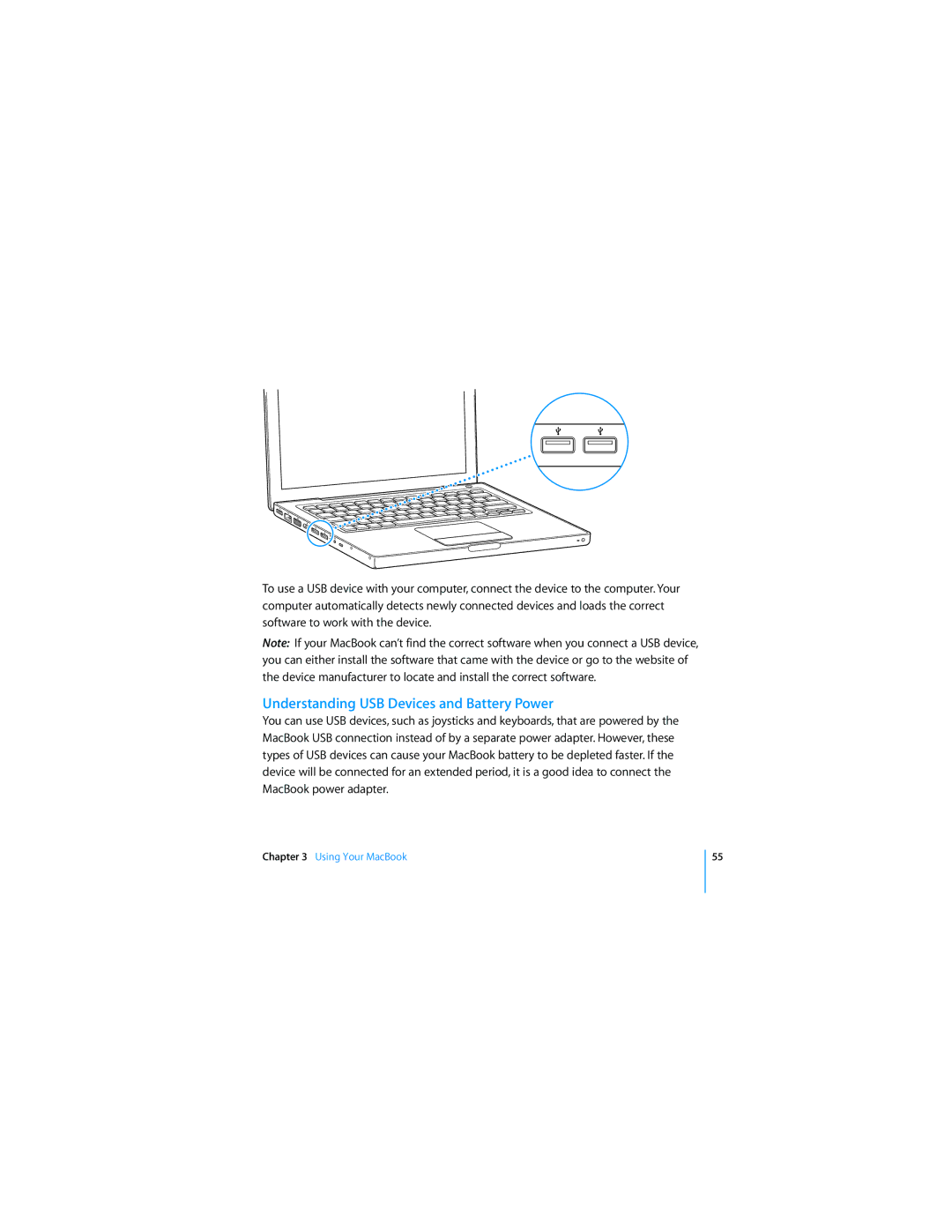 Apple APLLE MACBOOK manual Understanding USB Devices and Battery Power 