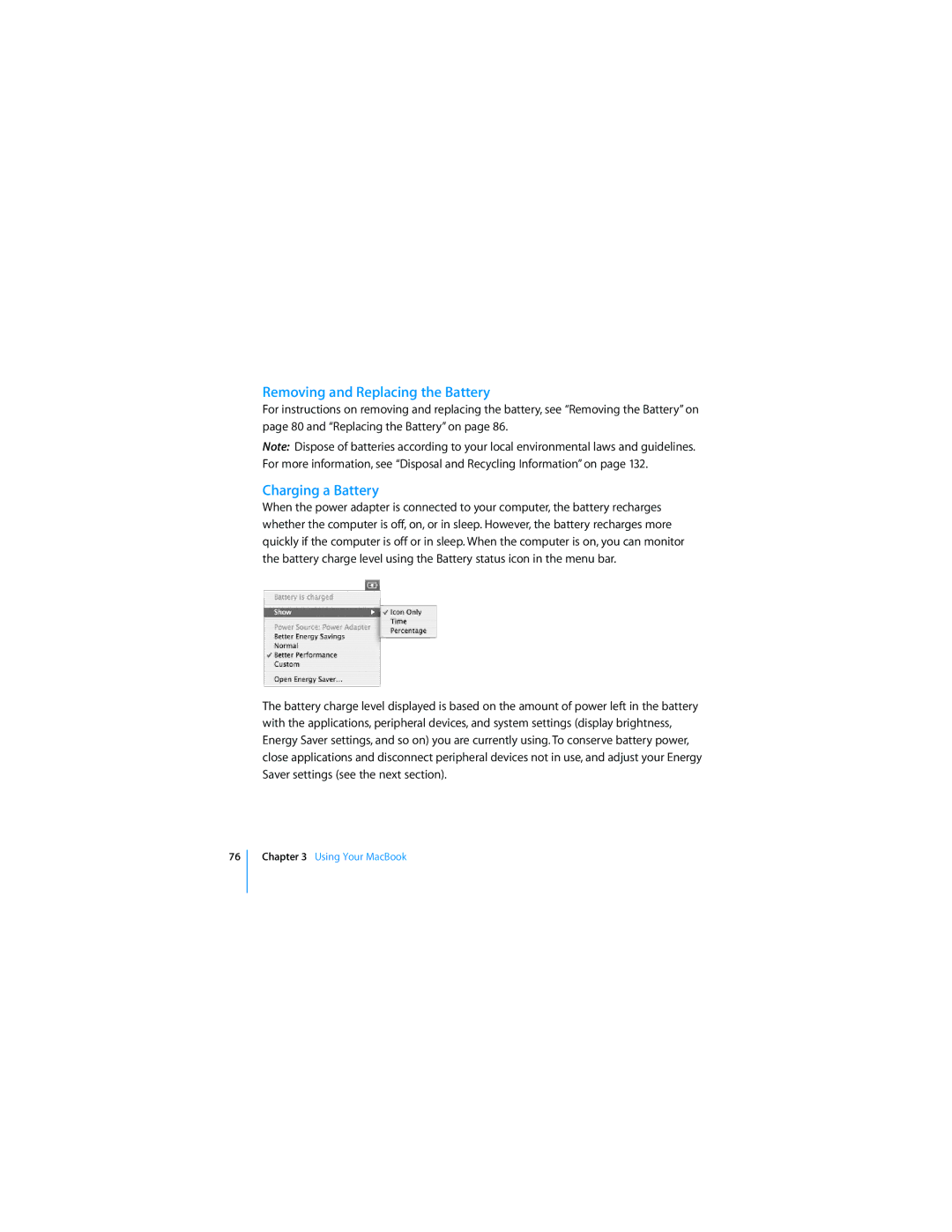 Apple APLLE MACBOOK manual Removing and Replacing the Battery, Charging a Battery 
