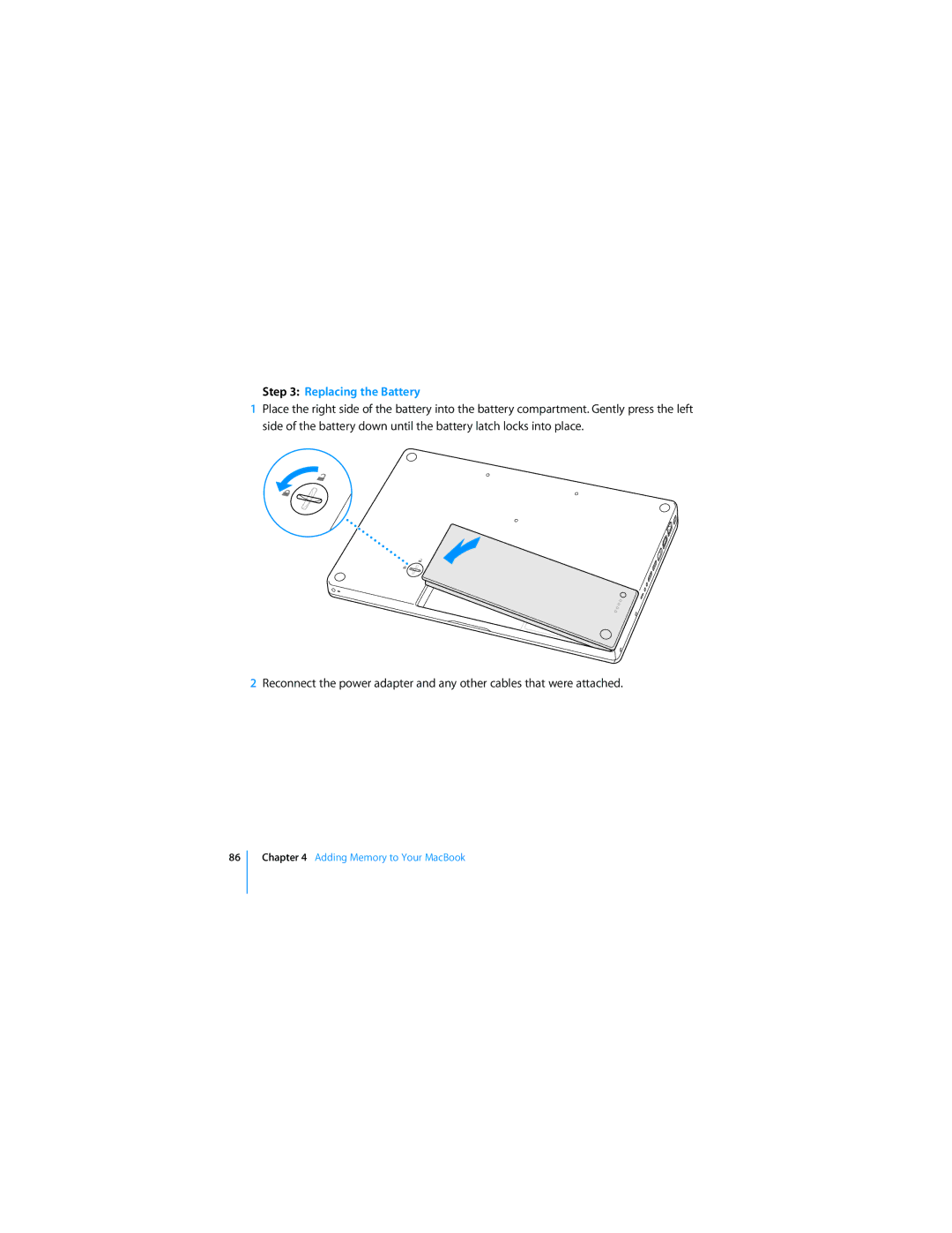 Apple APLLE MACBOOK manual Replacing the Battery 