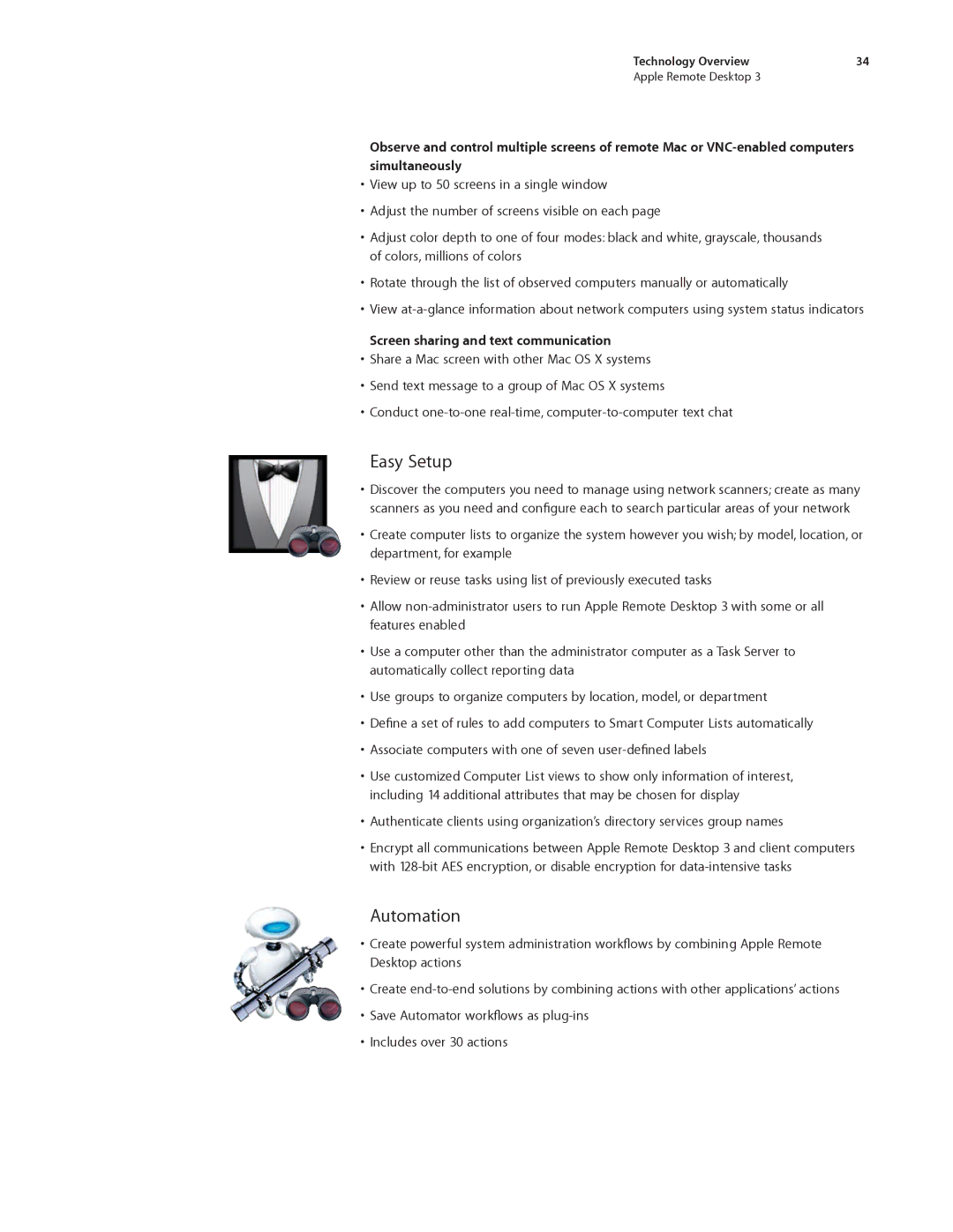 Apple ARD31 manual Easy Setup, Automation, Screen sharing and text communication 