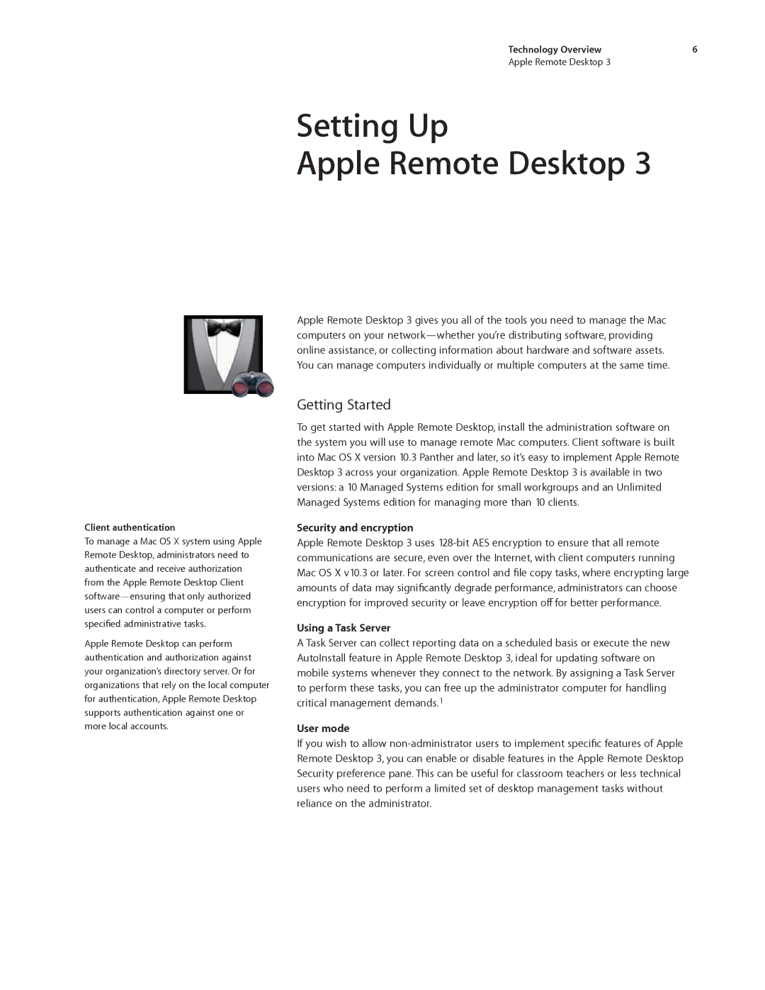 Apple ARD31 Setting Up Apple Remote Desktop, Getting Started, Security and encryption, Using a Task Server, User mode 