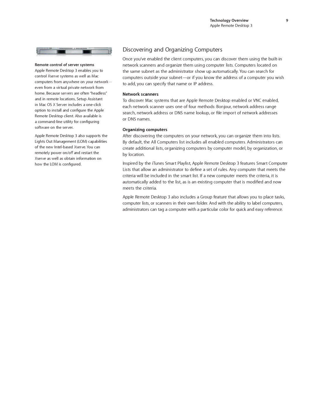 Apple ARD31 Discovering and Organizing Computers, Network scanners, Organizing computers, Remote control of server systems 