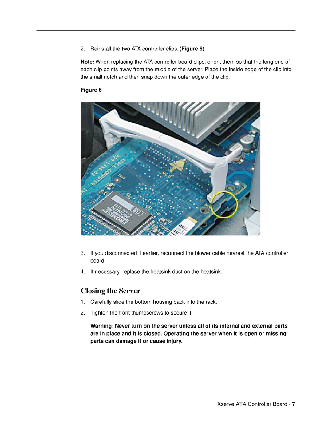 Apple ATA Controller Board warranty Closing the Server 