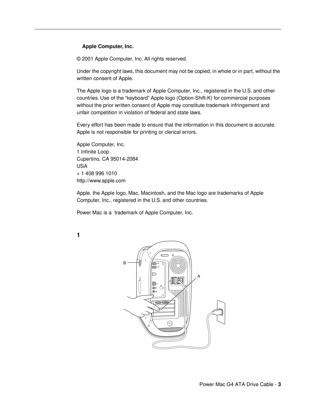 Apple ATA Drive Cable warranty Apple Computer, Inc 