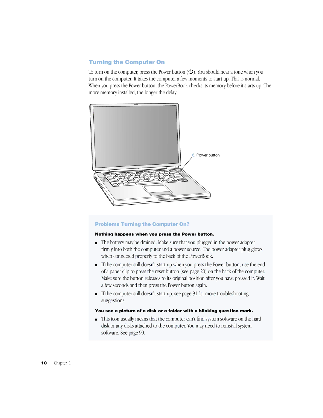 Apple BookG4 Computer manual Problems Turning the Computer On? 