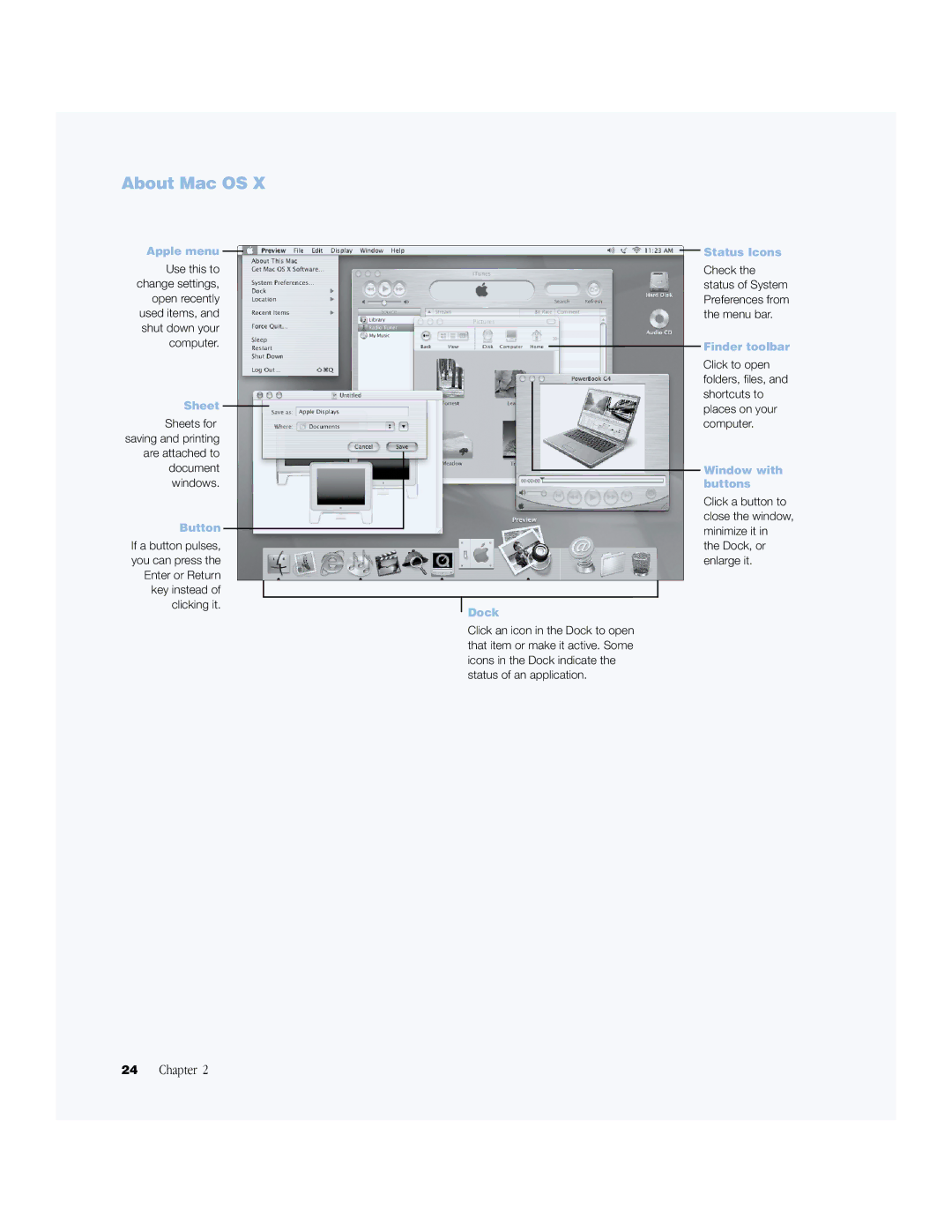 Apple BookG4 Computer manual About Mac OS, Dock 