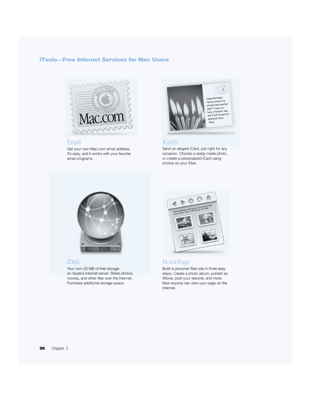 Apple BookG4 Computer manual ICards, ITools-Free Internet Services for Mac Users 