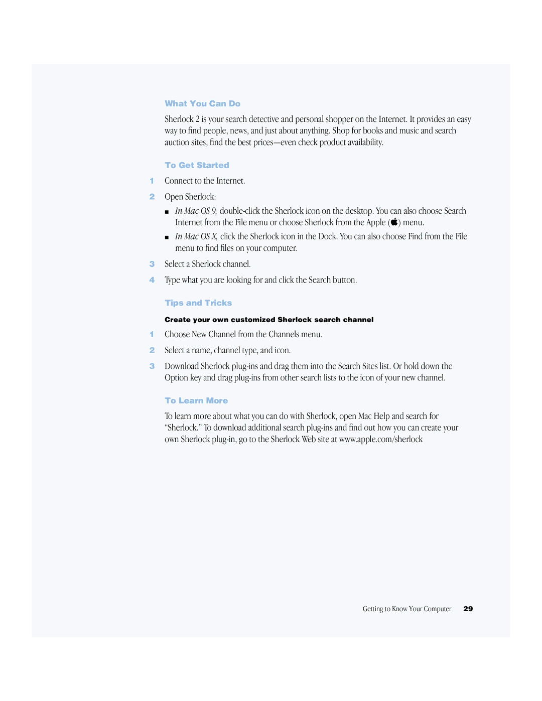 Apple BookG4 Computer manual Connect to the Internet Open Sherlock, To Learn More 